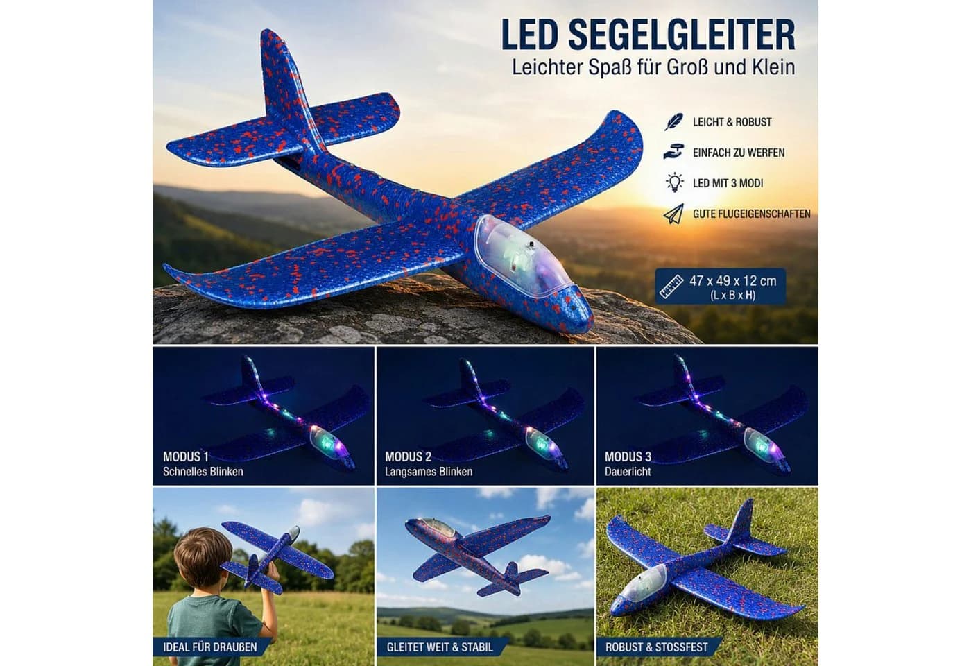 Haushalt International Wurfgleiter 2er Set Blau Schaumstoff