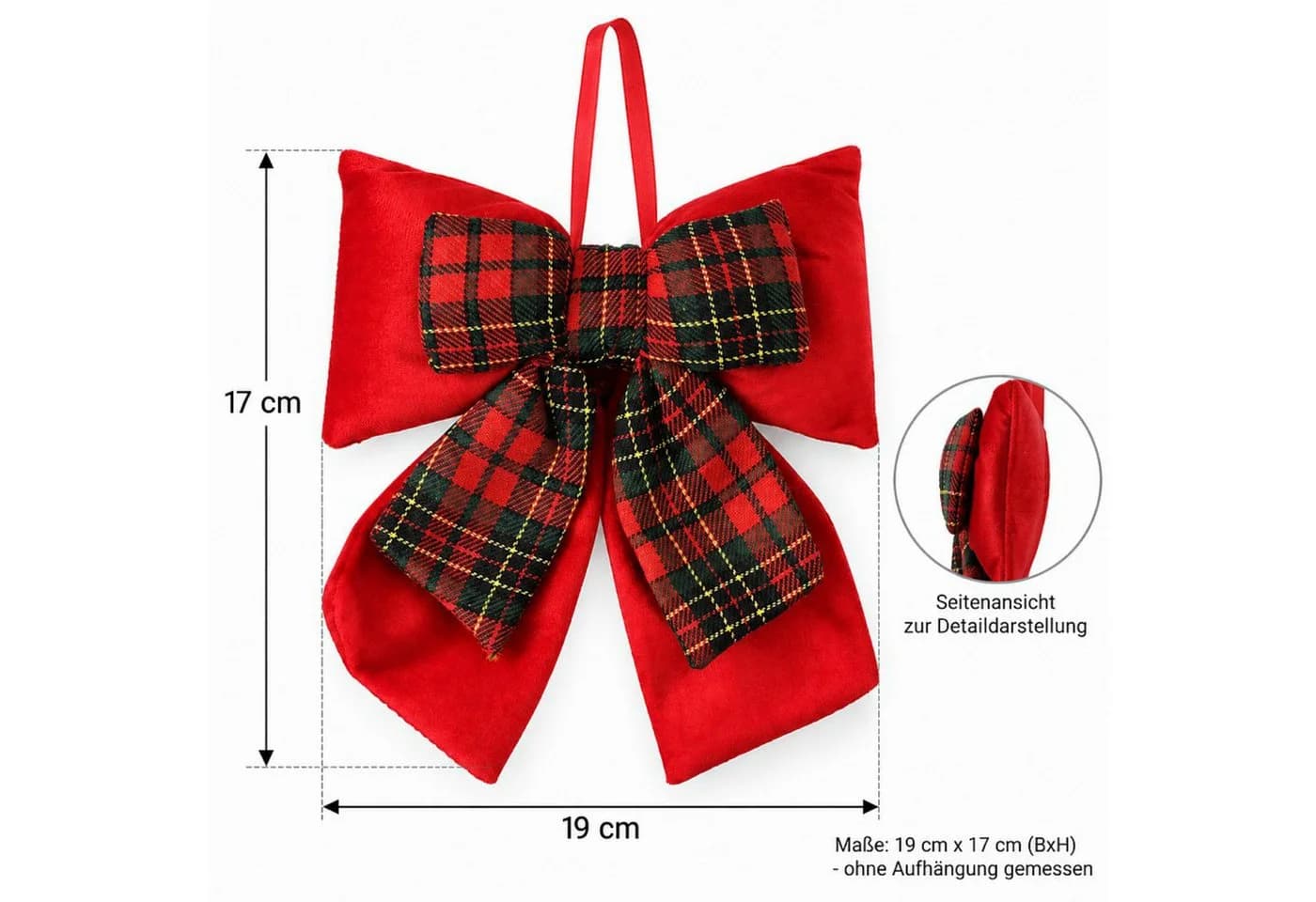 Koopman Weihnachtsbaumschleife 2er Set Rot/Grün Kariert Polyester - Bild 3