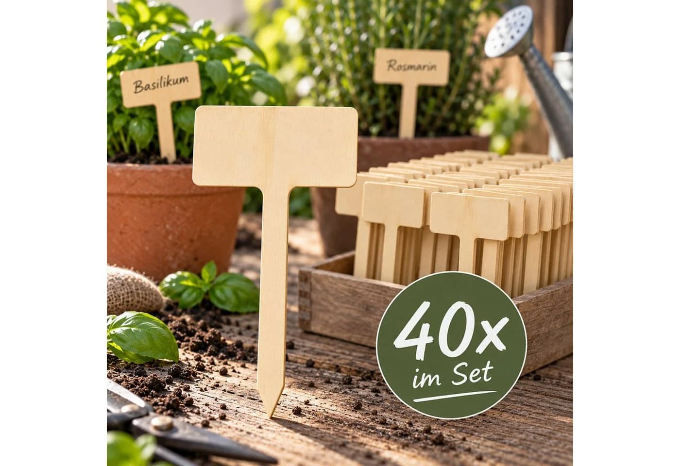 Koopman Gartenstecker Pflanzenstecker Beschriftung Holz 40er Set - Bild 2