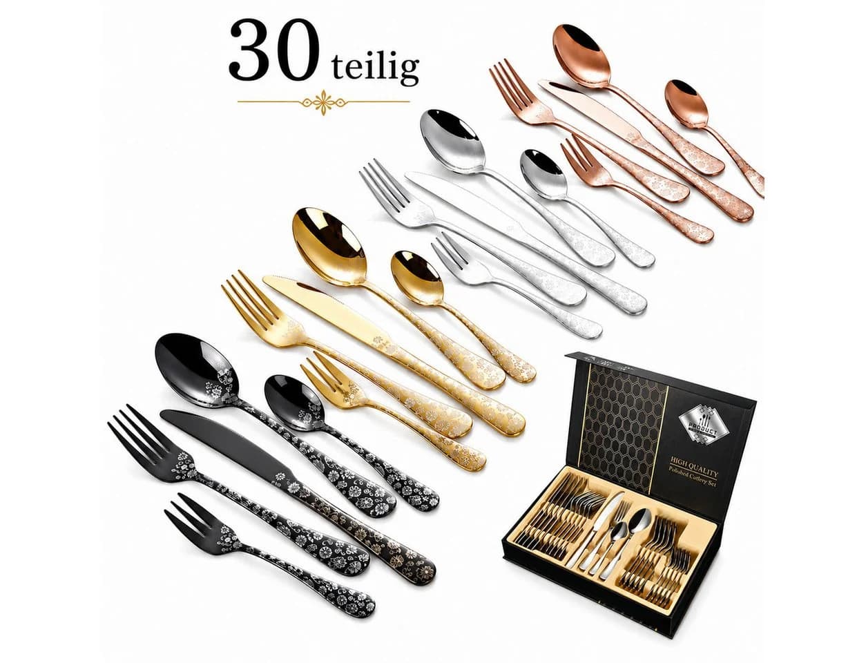 Faizee Home Besteck-Set 30-tlg. Ornament-Design Mehrfarbig - Bild 2