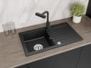 Faizee Möbel Granitspüle Schwarz mit Abtropffläche & Siphon Bild 5
