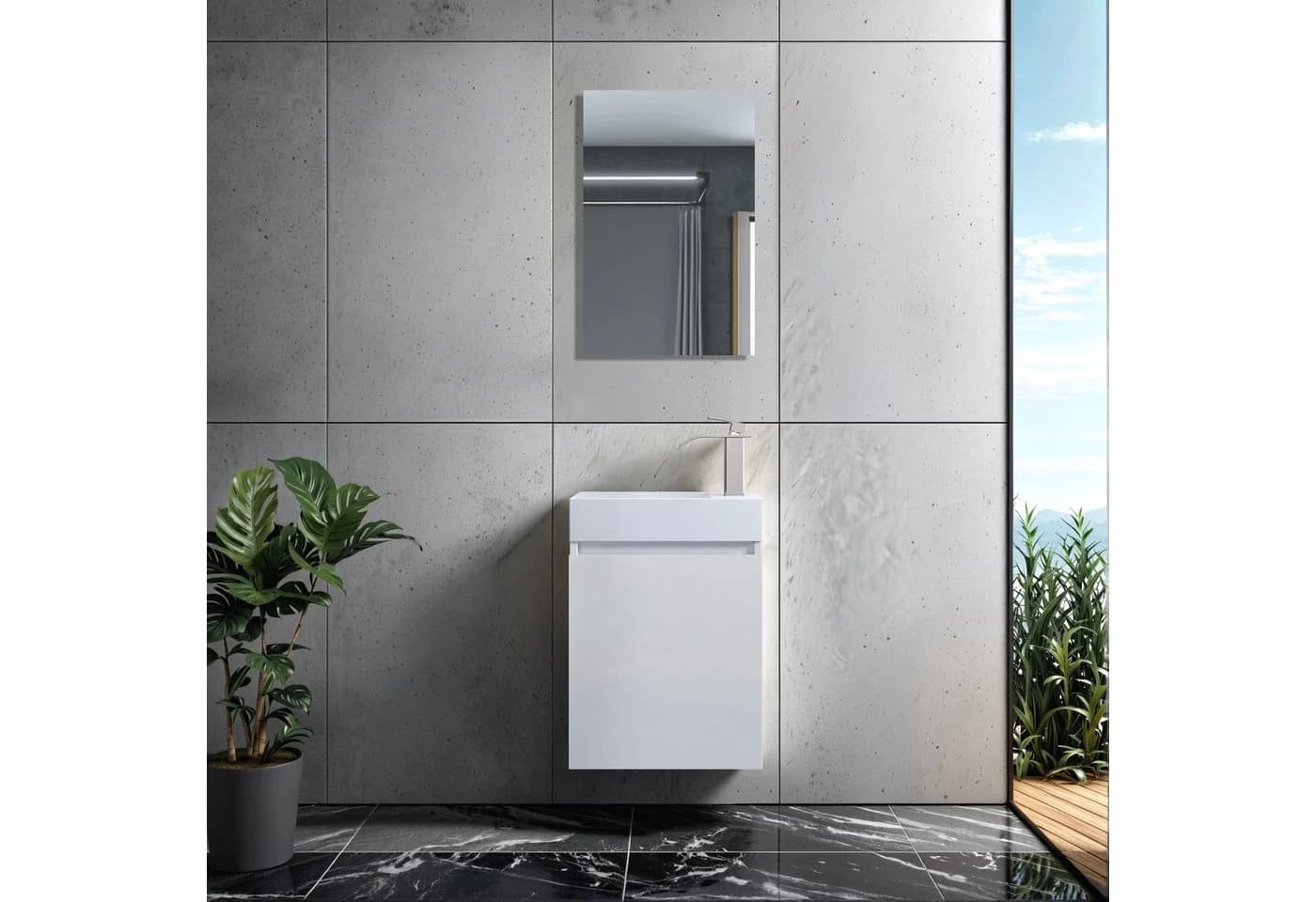 Faizee Home Badmöbel-Set 40 cm Weiß mit Keramik-Waschbecken und Spiegelschrank - Bild 2