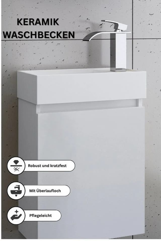 Faizee Home Badmöbel-Set 40 cm Weiß mit Keramik-Waschbecken und Spiegelschrank - Bild 3