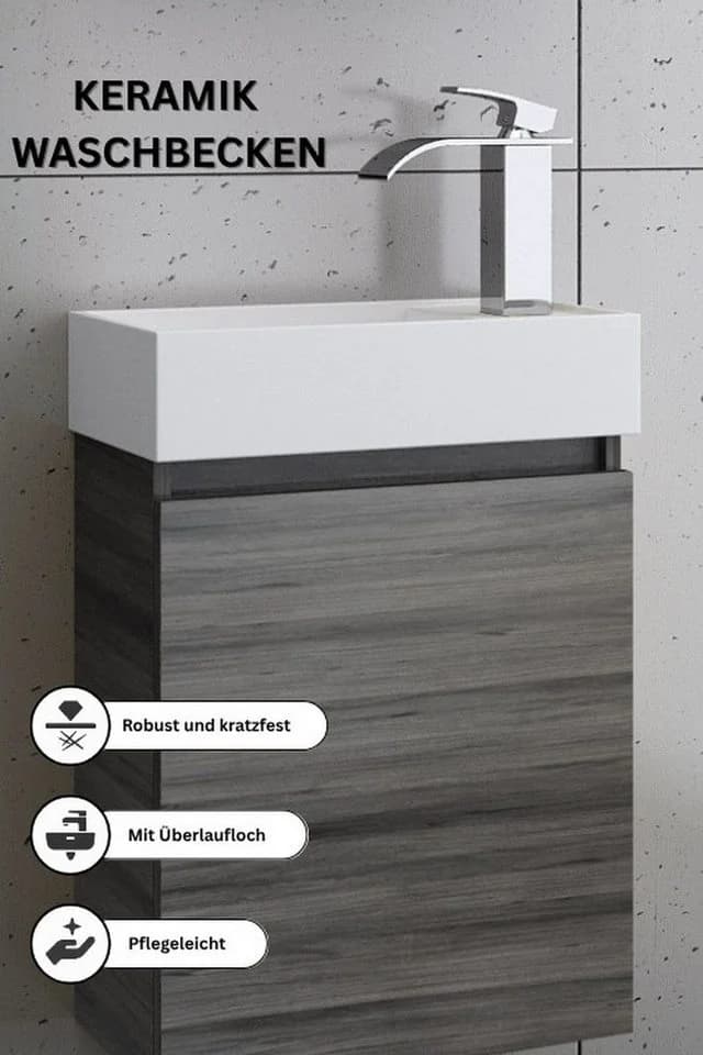 Faizee Home Badmöbel-Set 40 cm Grau mit Unterschrank und Spiegel - Bild 4