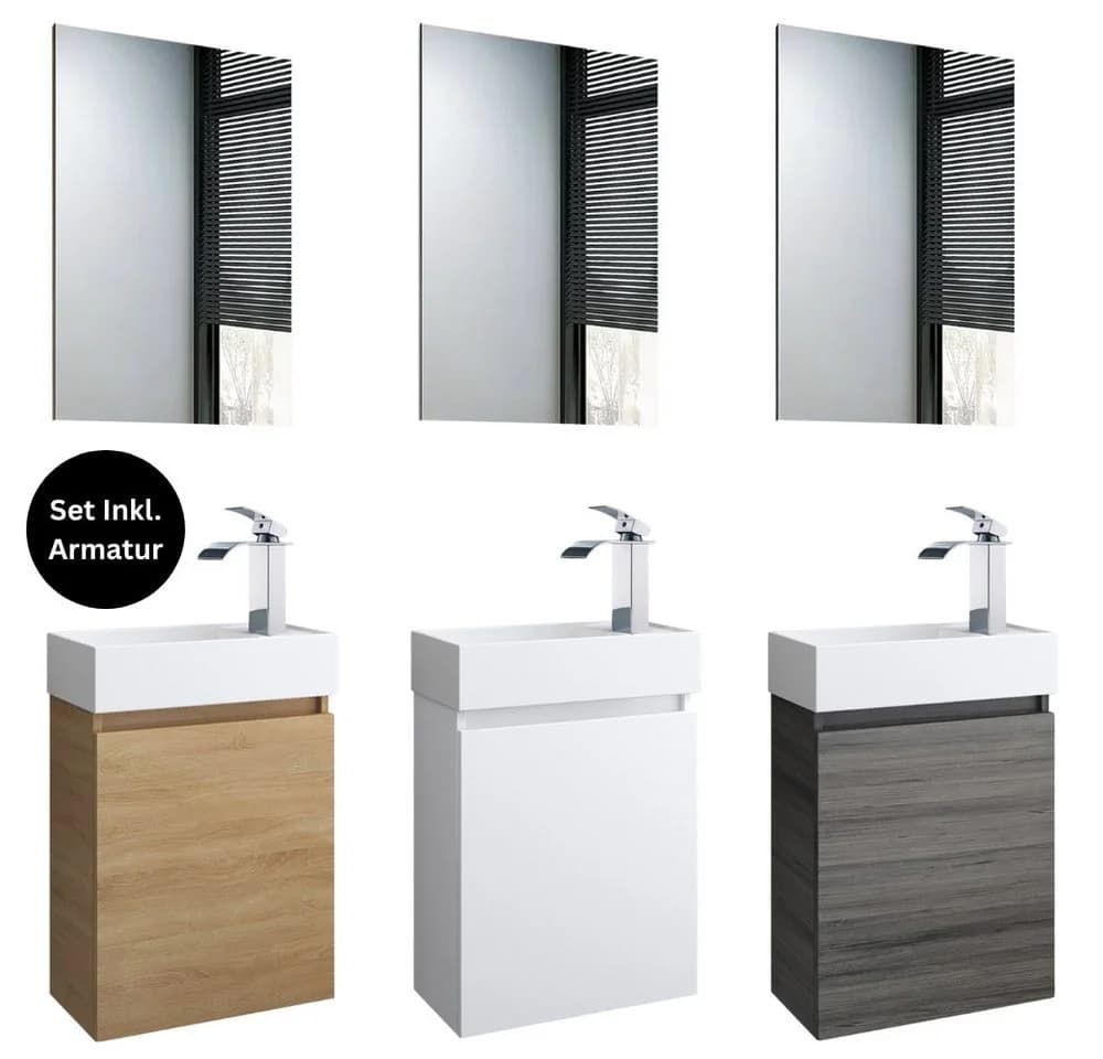 Faizee Home Badmöbel-Set mit Waschbecken und Spiegelschrank Beige Eiche - Bild 2
