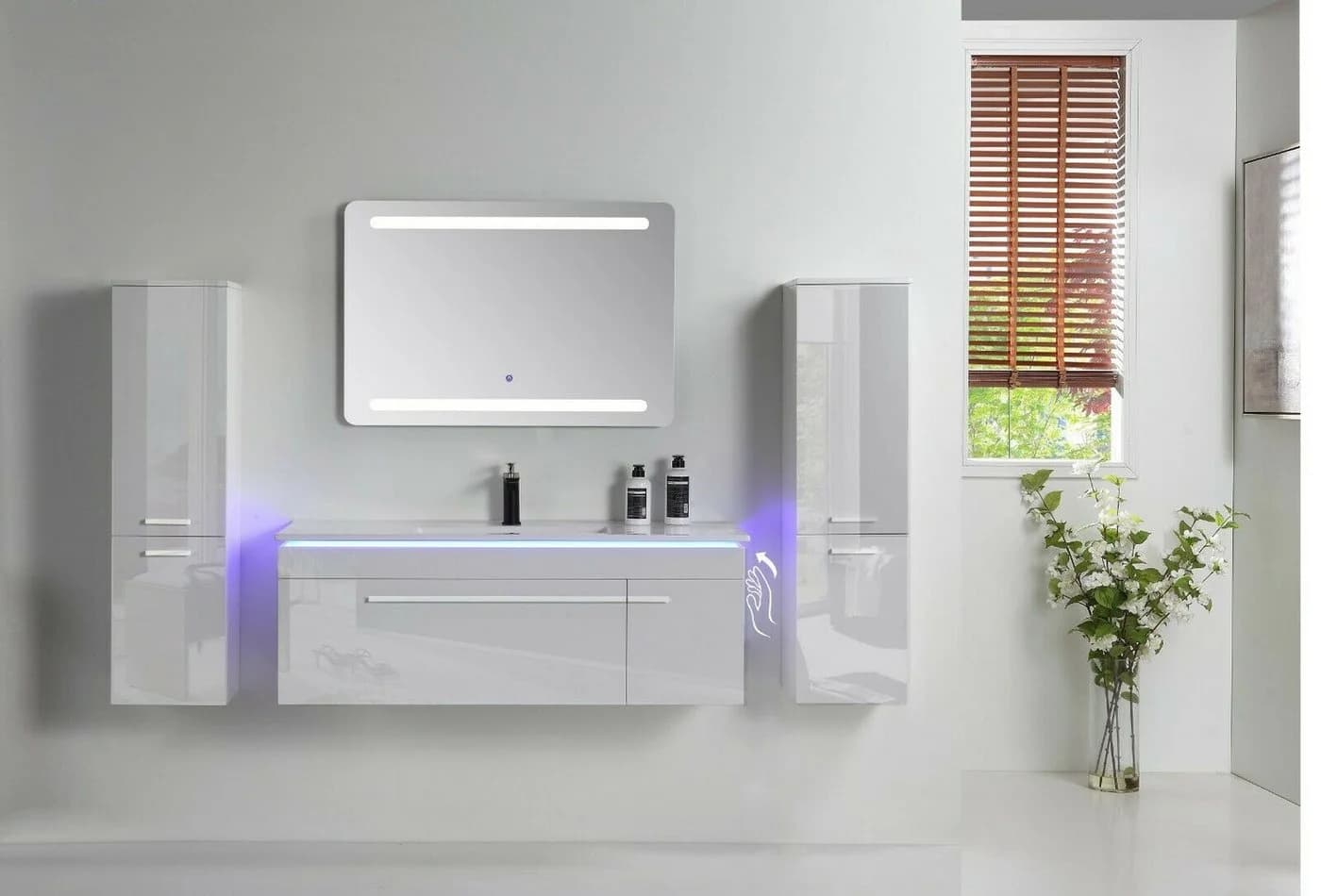 Faizee Möbel Badmöbel-Set 120 cm Schwarz/Weiß/Königsblau LED-Spiegel