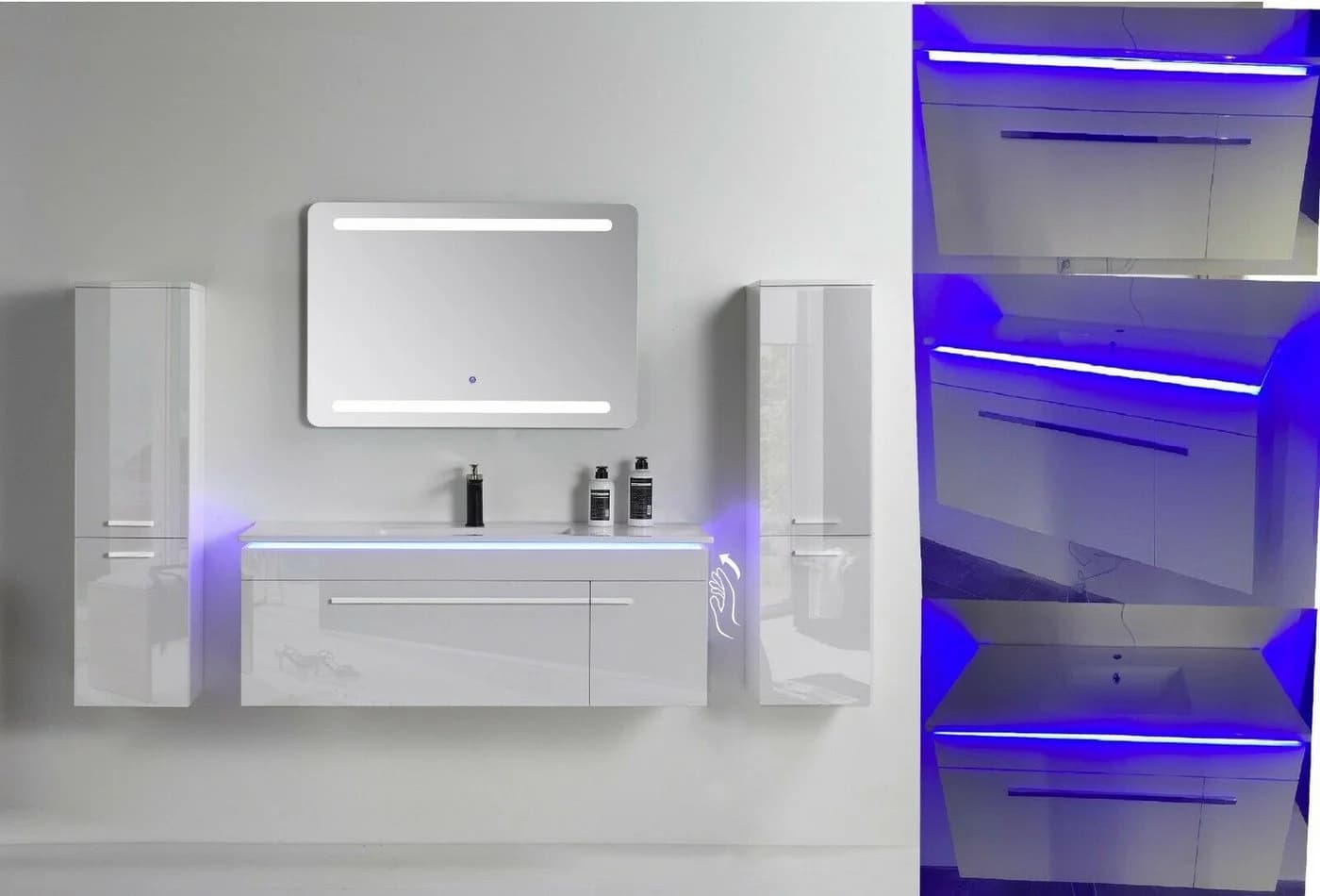 Faizee Möbel Badmöbel-Set 120 cm Schwarz/Weiß/Königsblau LED-Spiegel - Bild 2