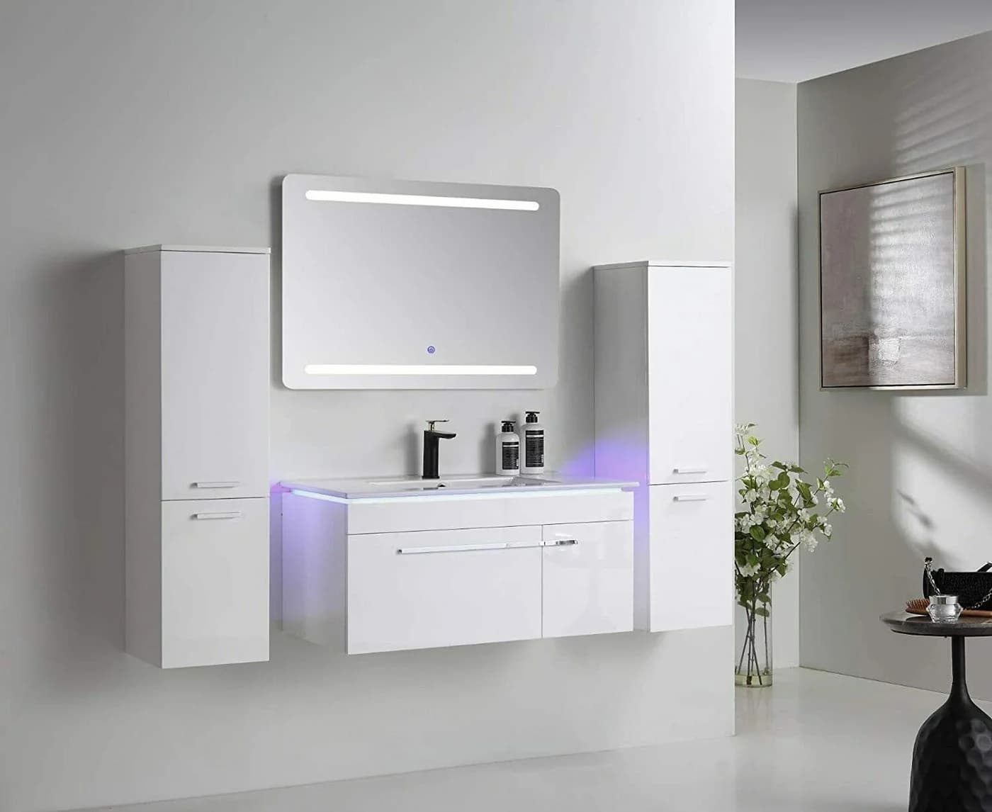 Faizee Möbel Badmöbel-Set 120 cm Schwarz/Weiß/Königsblau LED-Spiegel - Bild 3