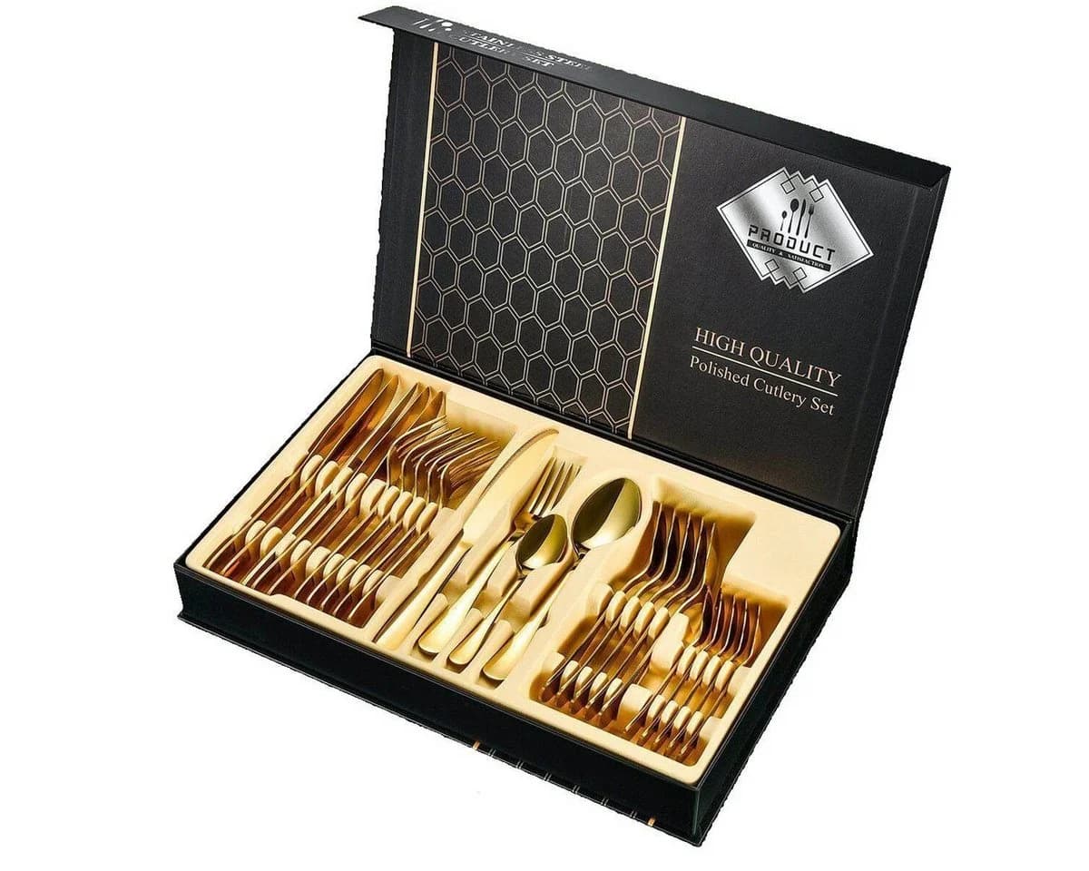 Faizee Home Besteck-Set 24-tlg. Gold Rostfrei Edelstahl Geschenkbox
