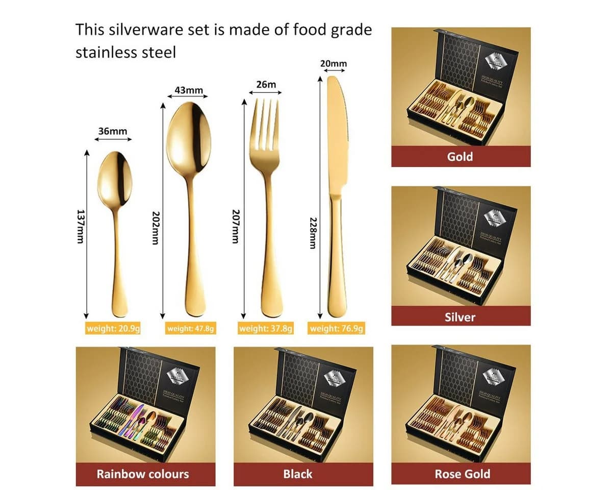 Faizee Home Besteck-Set 24-tlg. Gold Rostfrei Edelstahl Geschenkbox - Bild 3