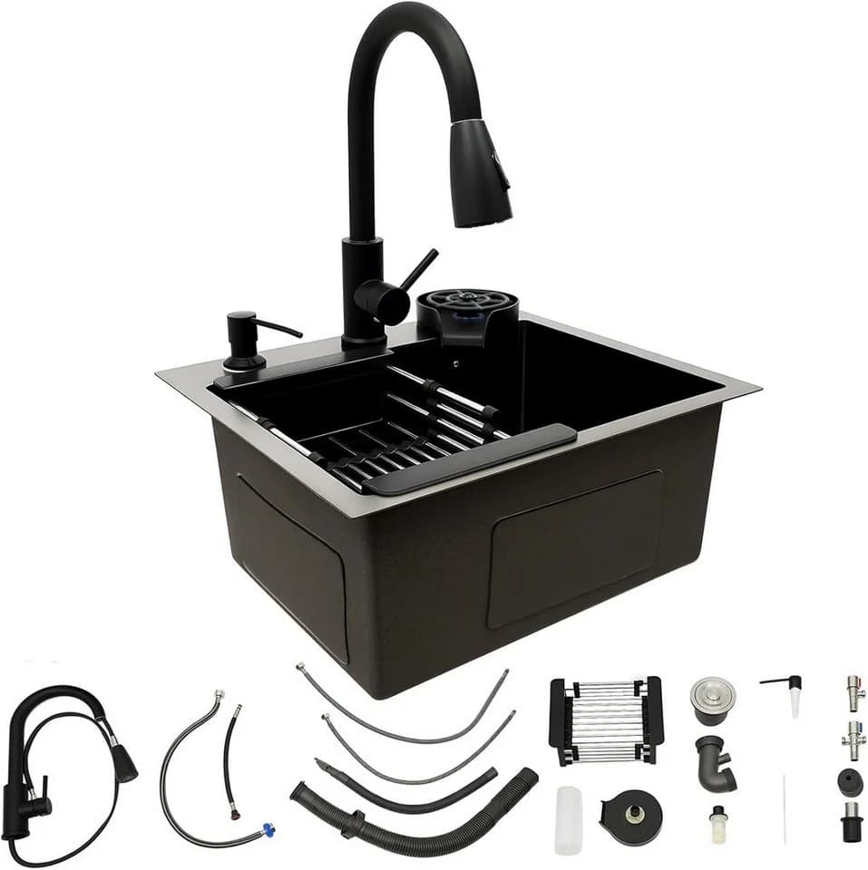 Faizee Home Edelstahlspüle Hydro Schwarz mit flexiblen Wasserhahn - Bild 2