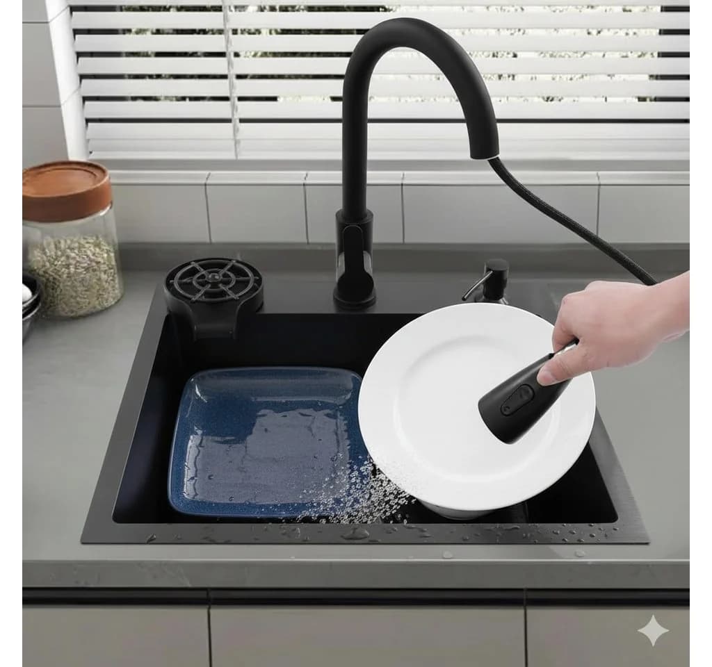 Faizee Home Edelstahlspüle Hydro Schwarz mit flexiblen Wasserhahn - Bild 3