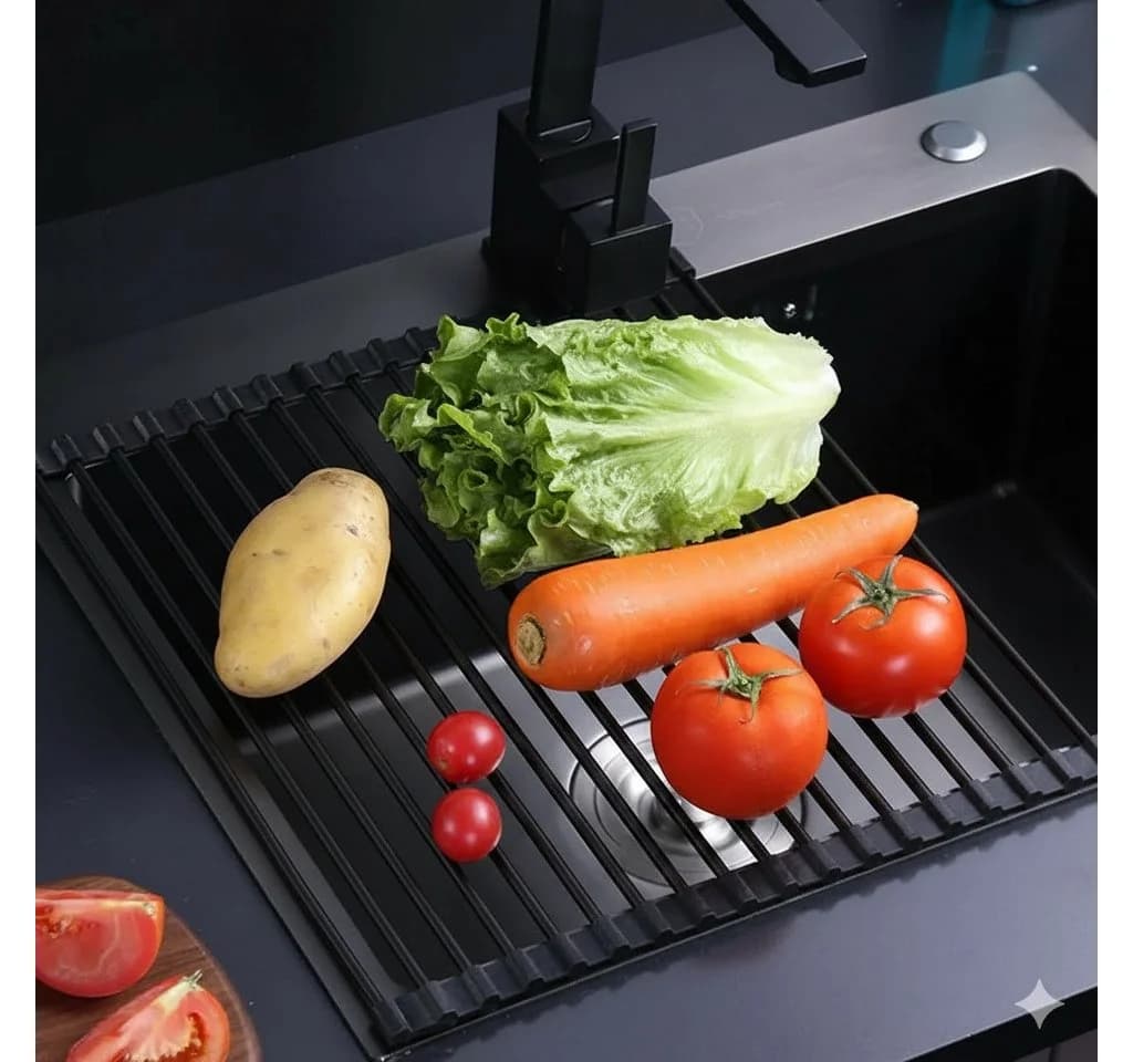 Faizee Home Rollbare Abtropfmatte Edelstahl Schwarz Silber - Bild 2