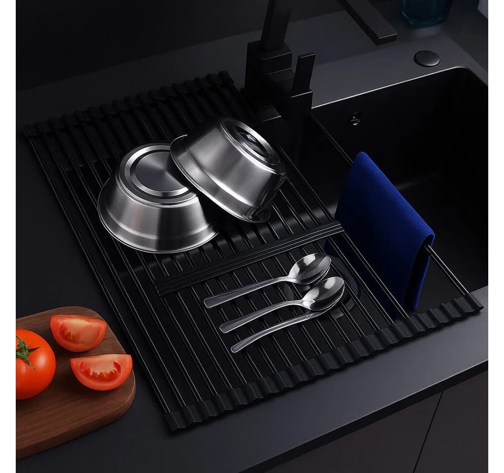 Faizee Home Rollbare Abtropfmatte Edelstahl Schwarz Silber - Bild 4