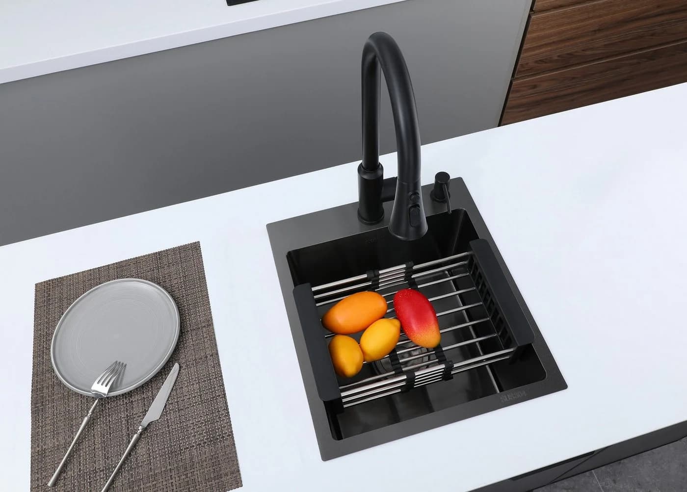 Faizee Home Edelstahlspüle Schwarz SUS304 mit Zubehör