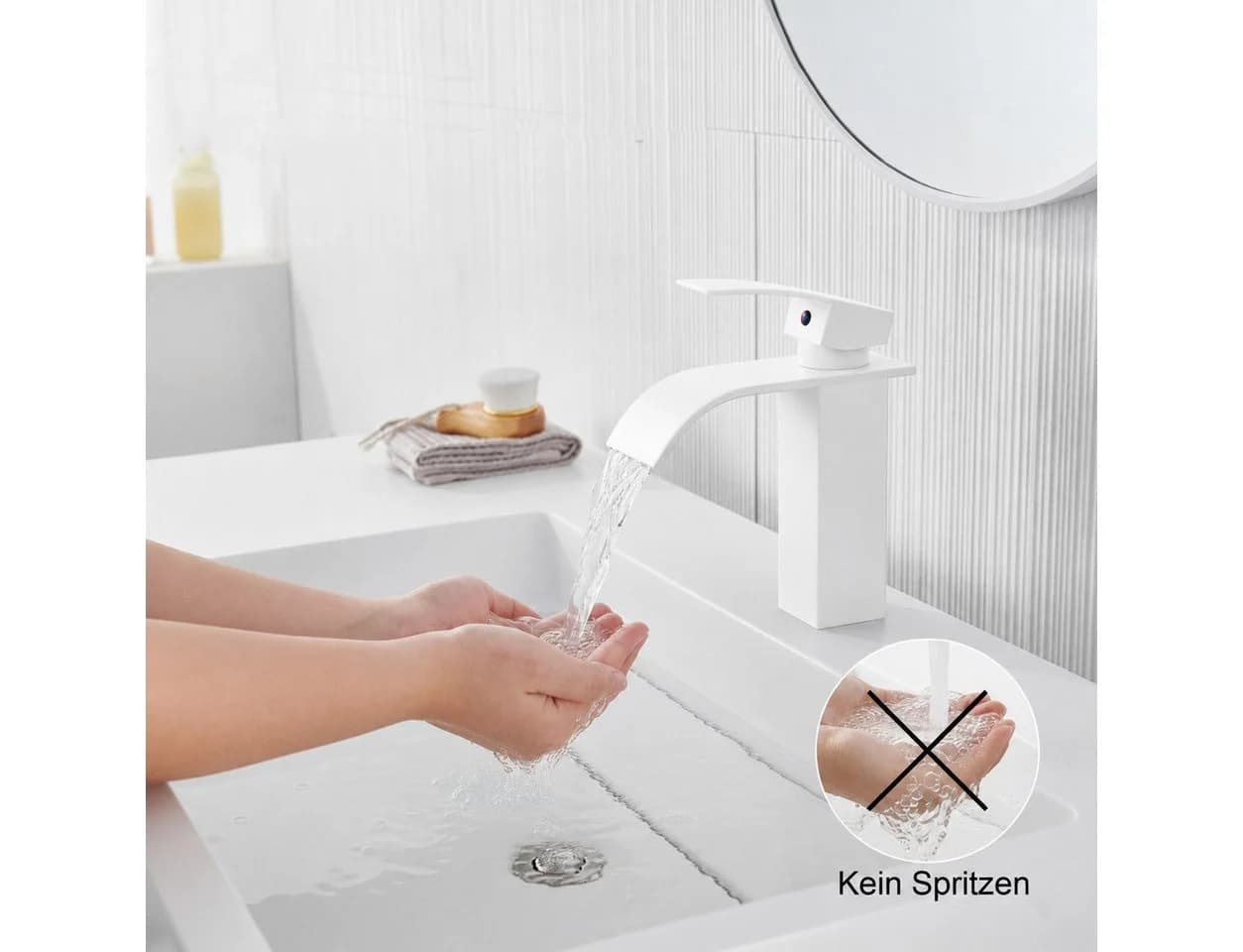 Faizee Möbel Badarmatur Einhandmischer Weiß Messing - Bild 4