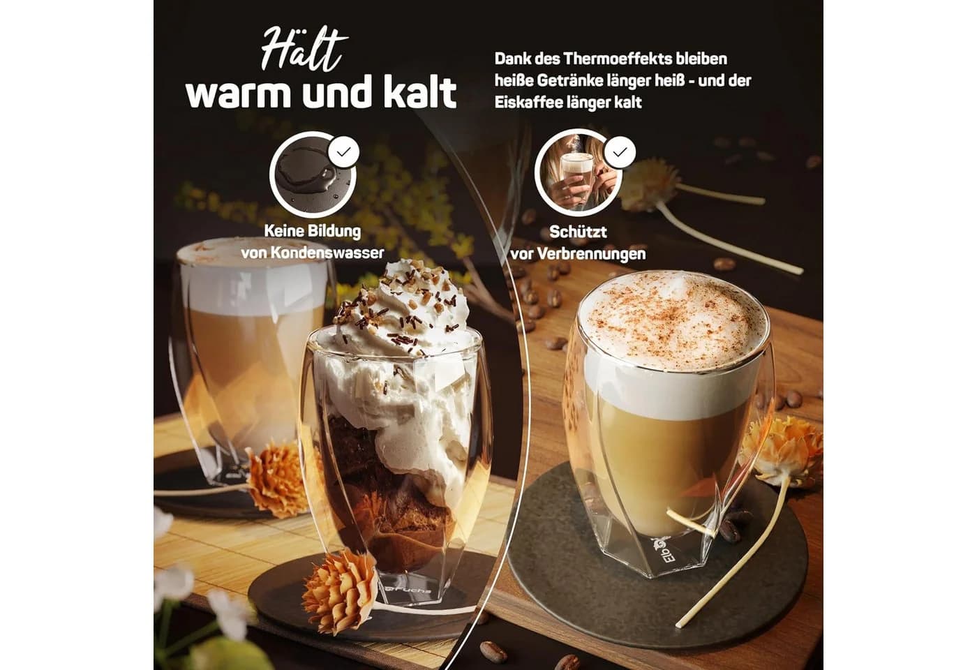 ElbFuchs Latte-Macchiato-Glas Barcelona Curved 350ml 6-tlg. Borosilikatglas - Bild 4