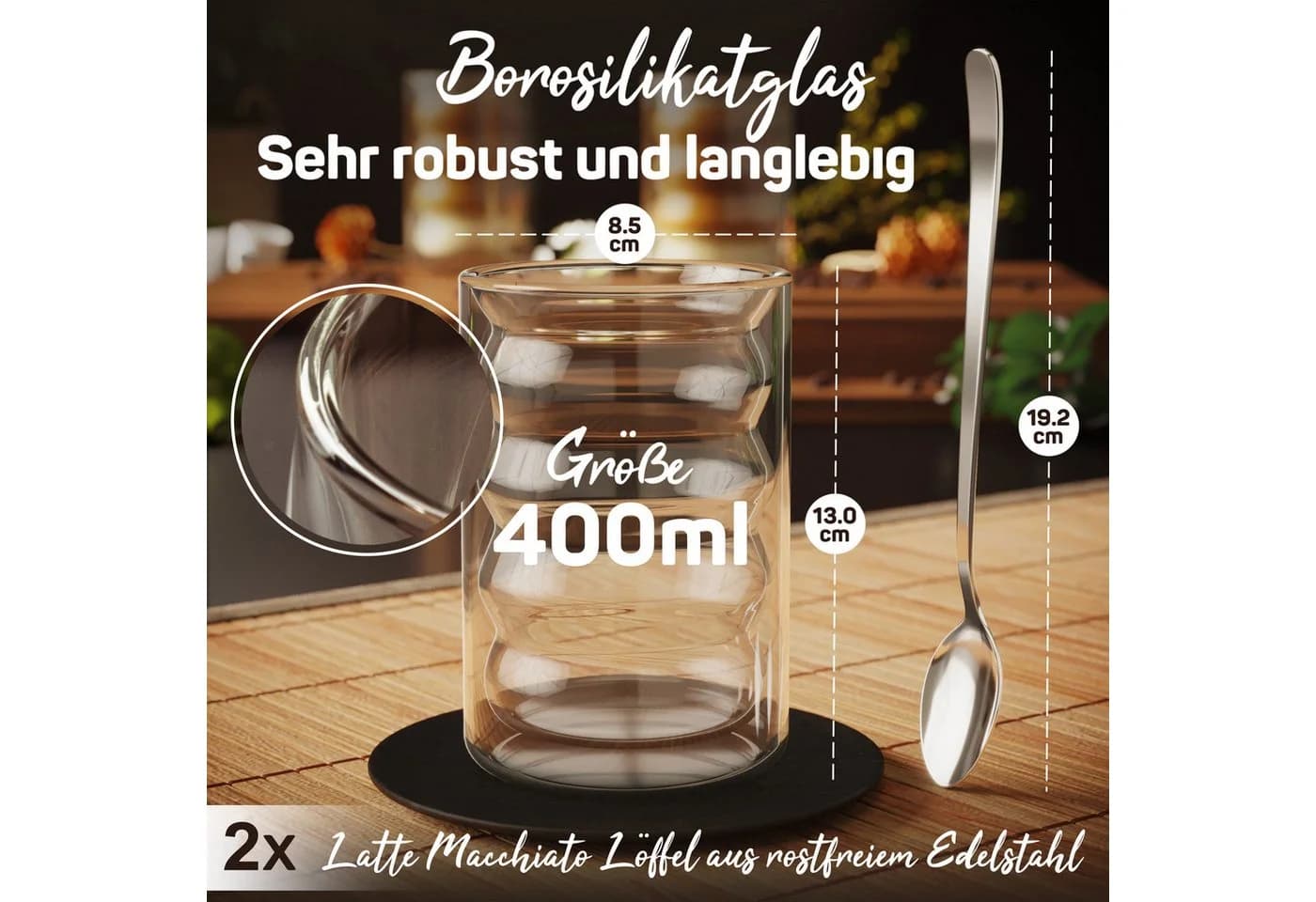 ElbFuchs Latte Macchiato Glas 400ml 6-tlg. Doppelwandig - Bild 5