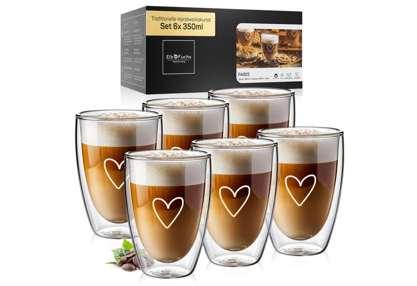 ElbFuchs Latte-Macchiato-Glas Paris 350ml 6-tlg. Doppelwandig Transparent - Bild 2
