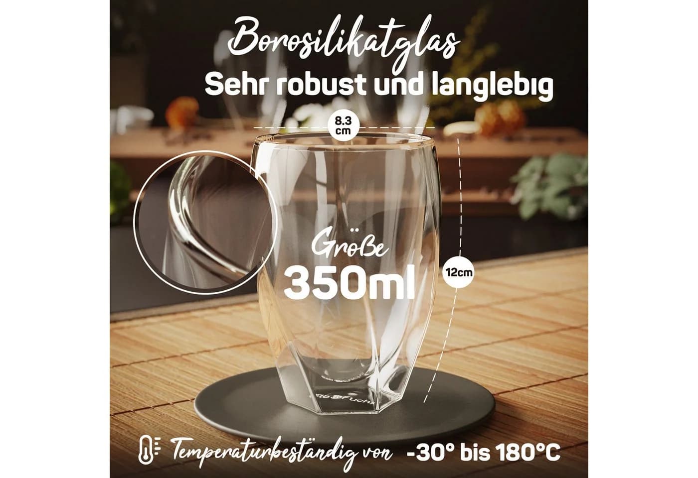 ElbFuchs Latte-Macchiato-Glas Barcelona Curved 350ml Doppelwandig - Bild 5
