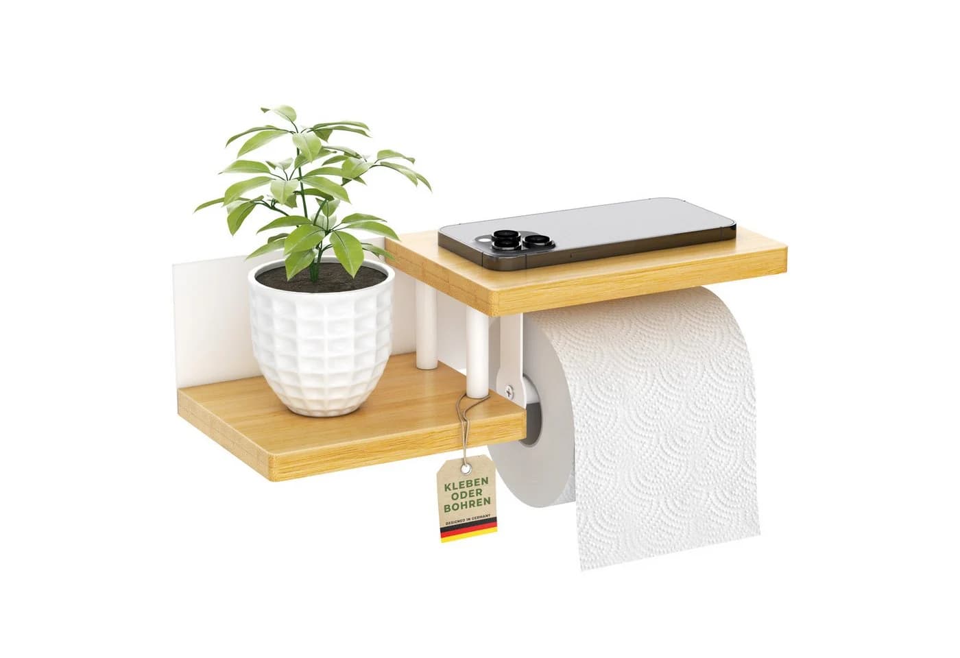 ElbFuchs Toilettenpapierhalter mit Ablage Weiß Bambus Metall - Bild 2
