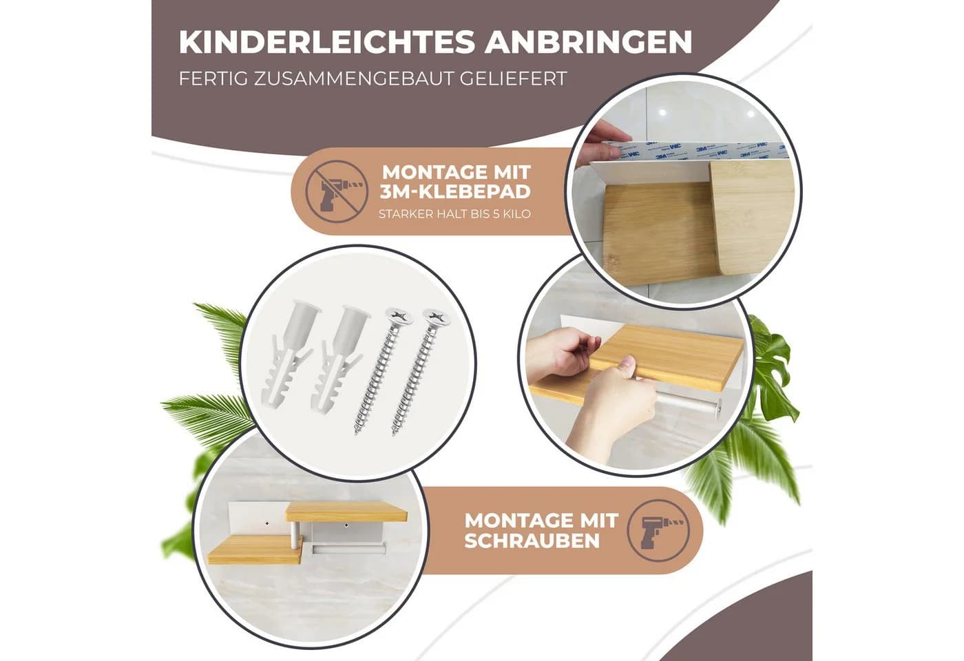 ElbFuchs Toilettenpapierhalter mit Ablage Weiß Bambus Metall - Bild 5