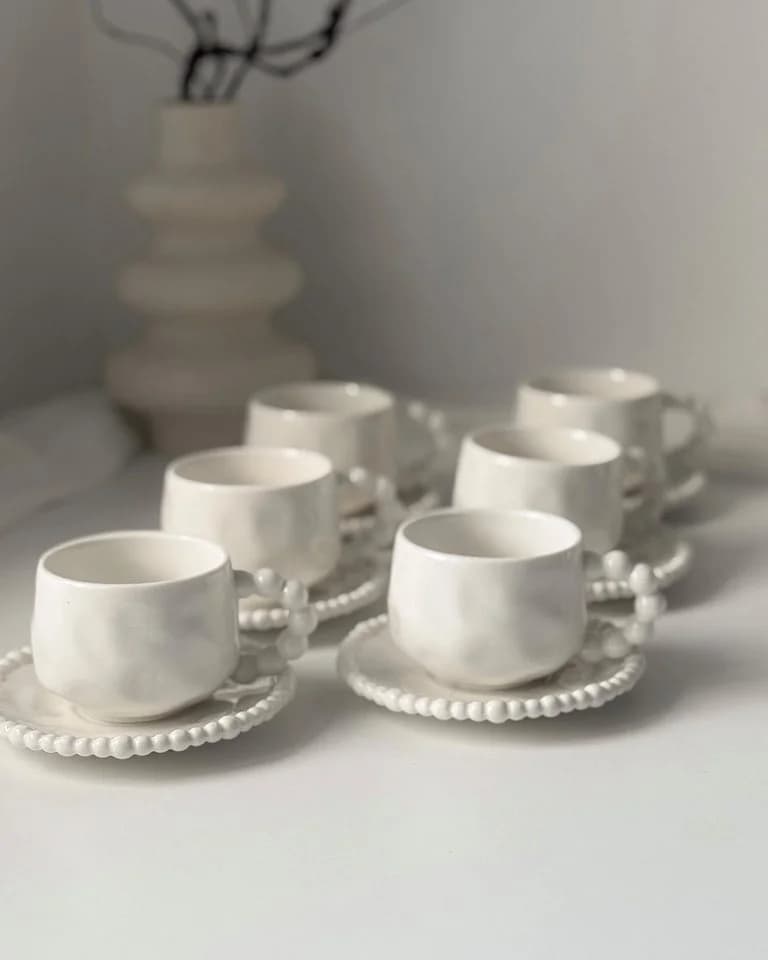 EKA Kaffeeservice Pearly White Kaffeetassen Set 12-teilig Weiß Porzellan