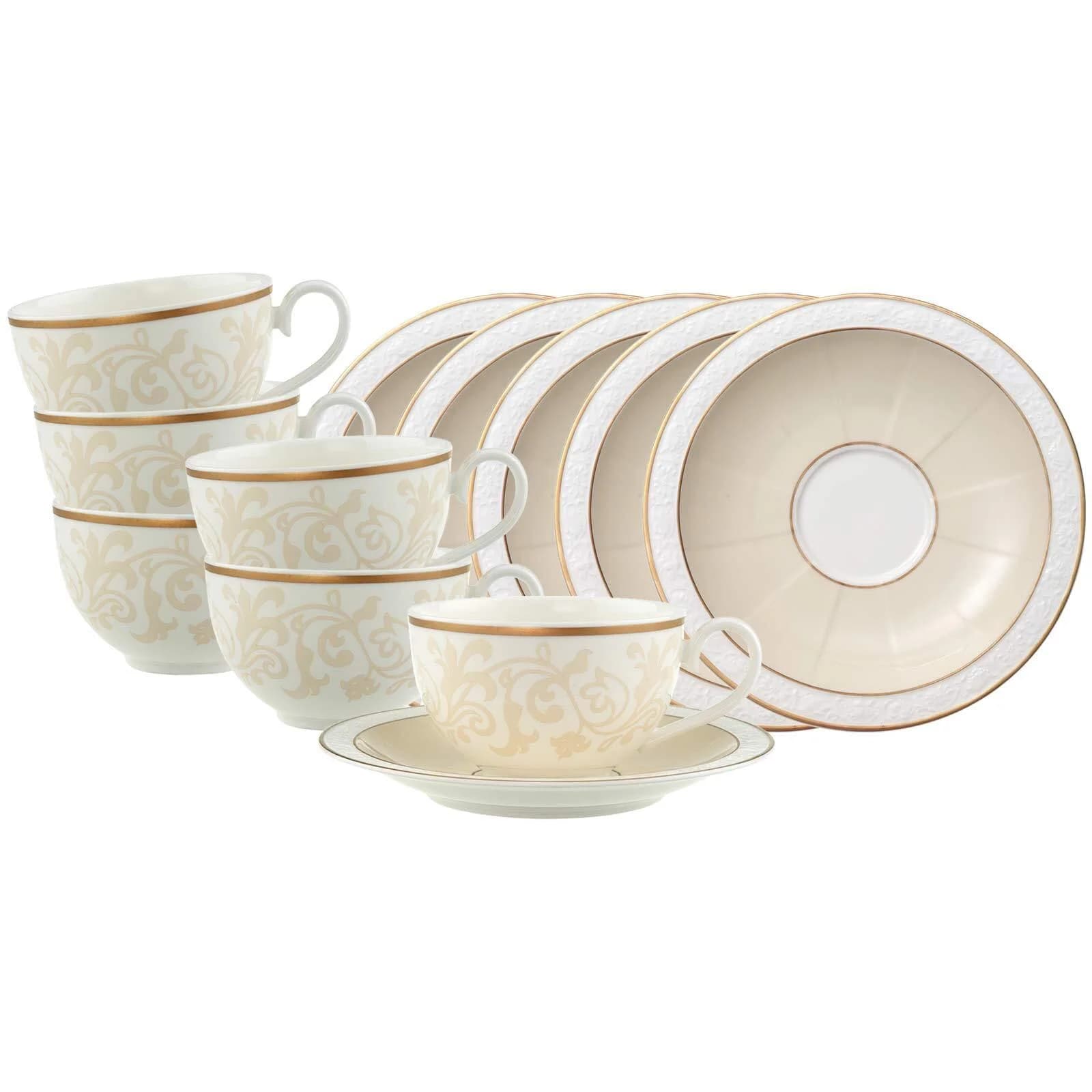 Villeroy & Boch Ivoire Frühstückstassen 6er Set weiß-gold