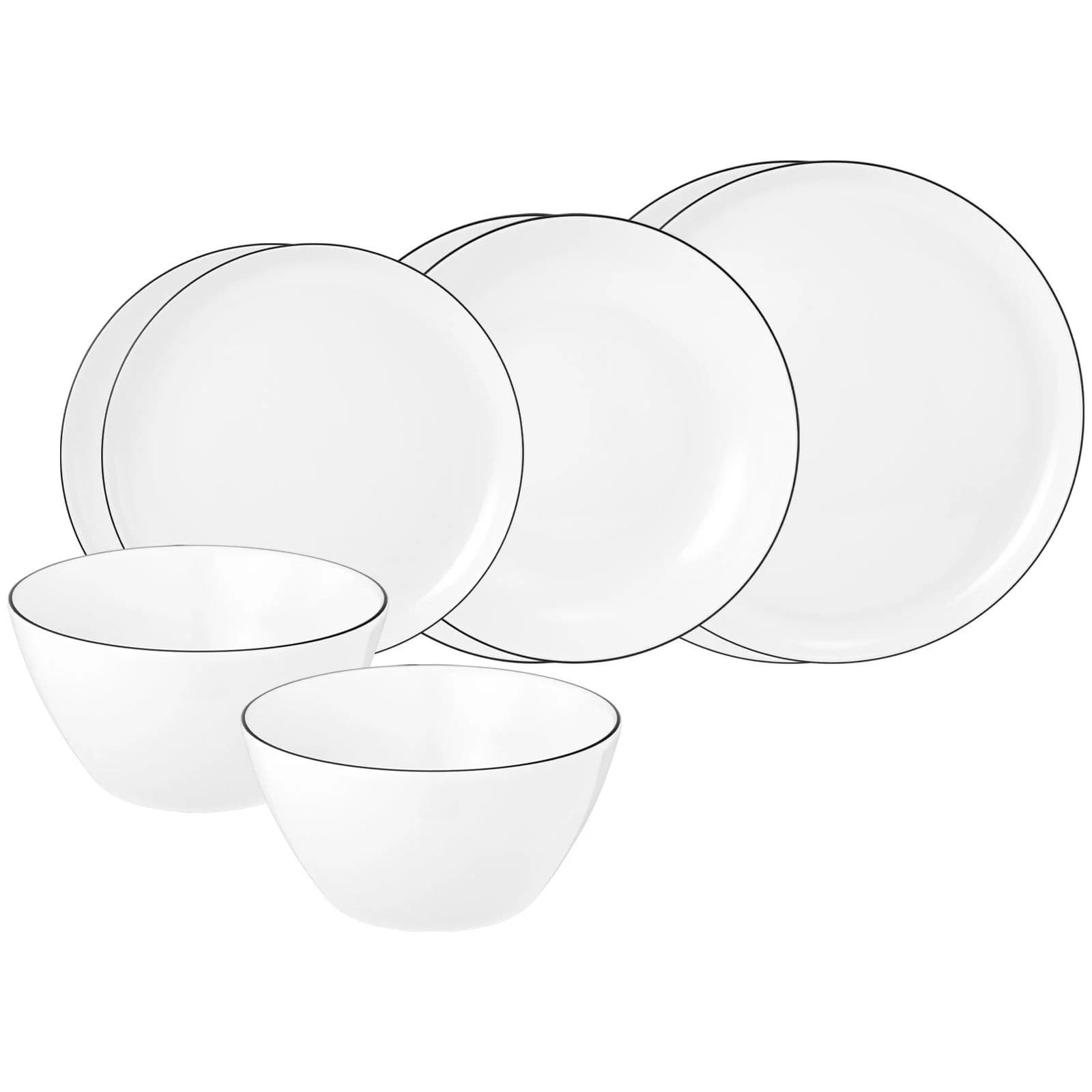 Seltmann Weiden Geschirr-Set Lido Black Line 8-teilig Weiß/Schwarz