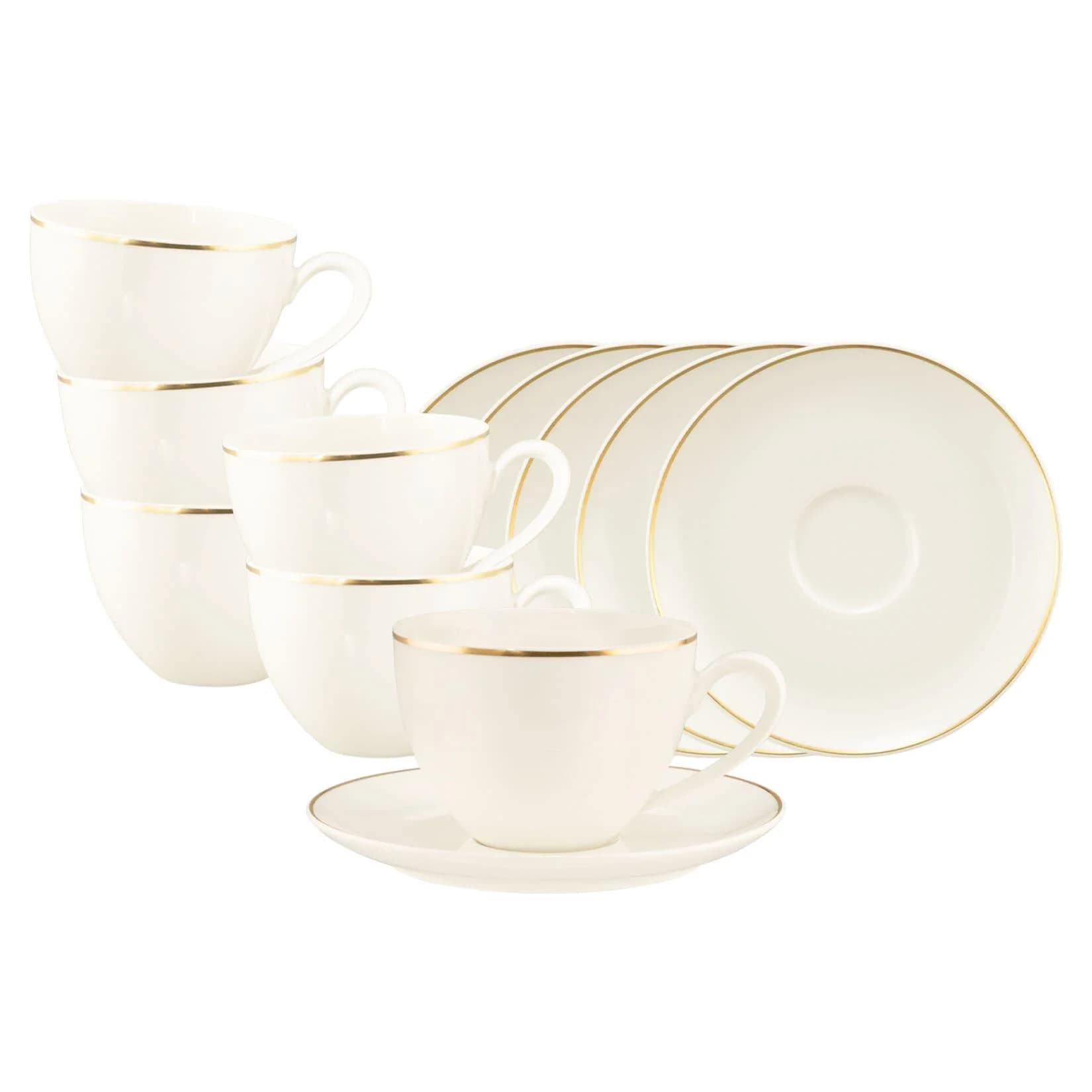 Seltmann Weiden Milchkaffeetasse 6er Set mit Untertasse Goldlinie