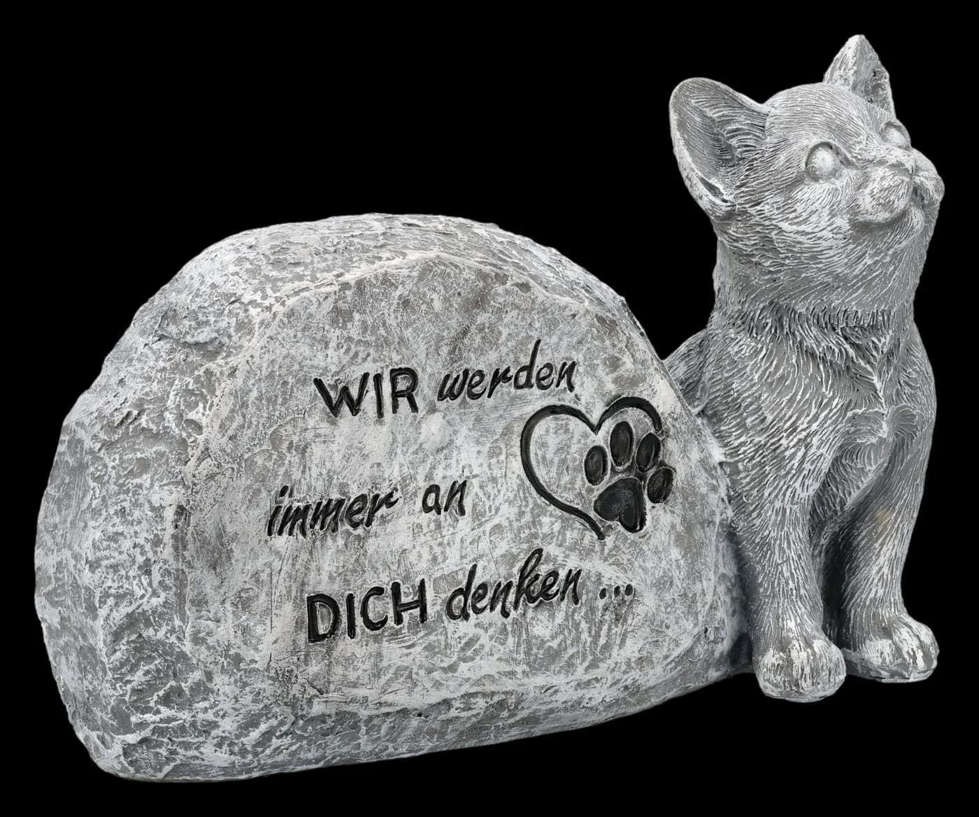 Katzen Gedenkstein Grabdeko 15cm - Trauer Figur mit Herz Spruch