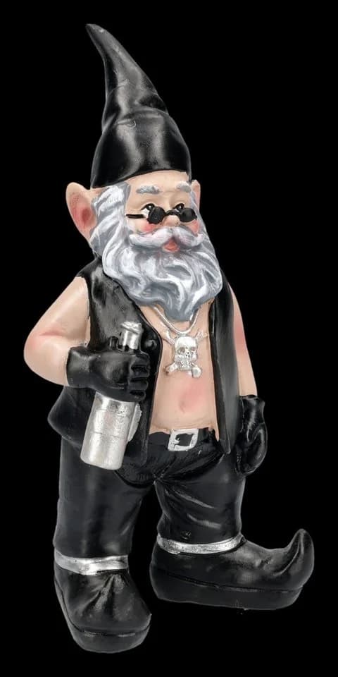 Figuren Shop GmbH Biker Gartenzwerg mit Totenkopfkette