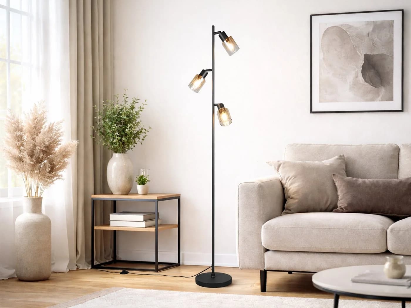 Reality Leuchten LED Stehlampe 3 schwenkbare Spots Schwarz/Amber