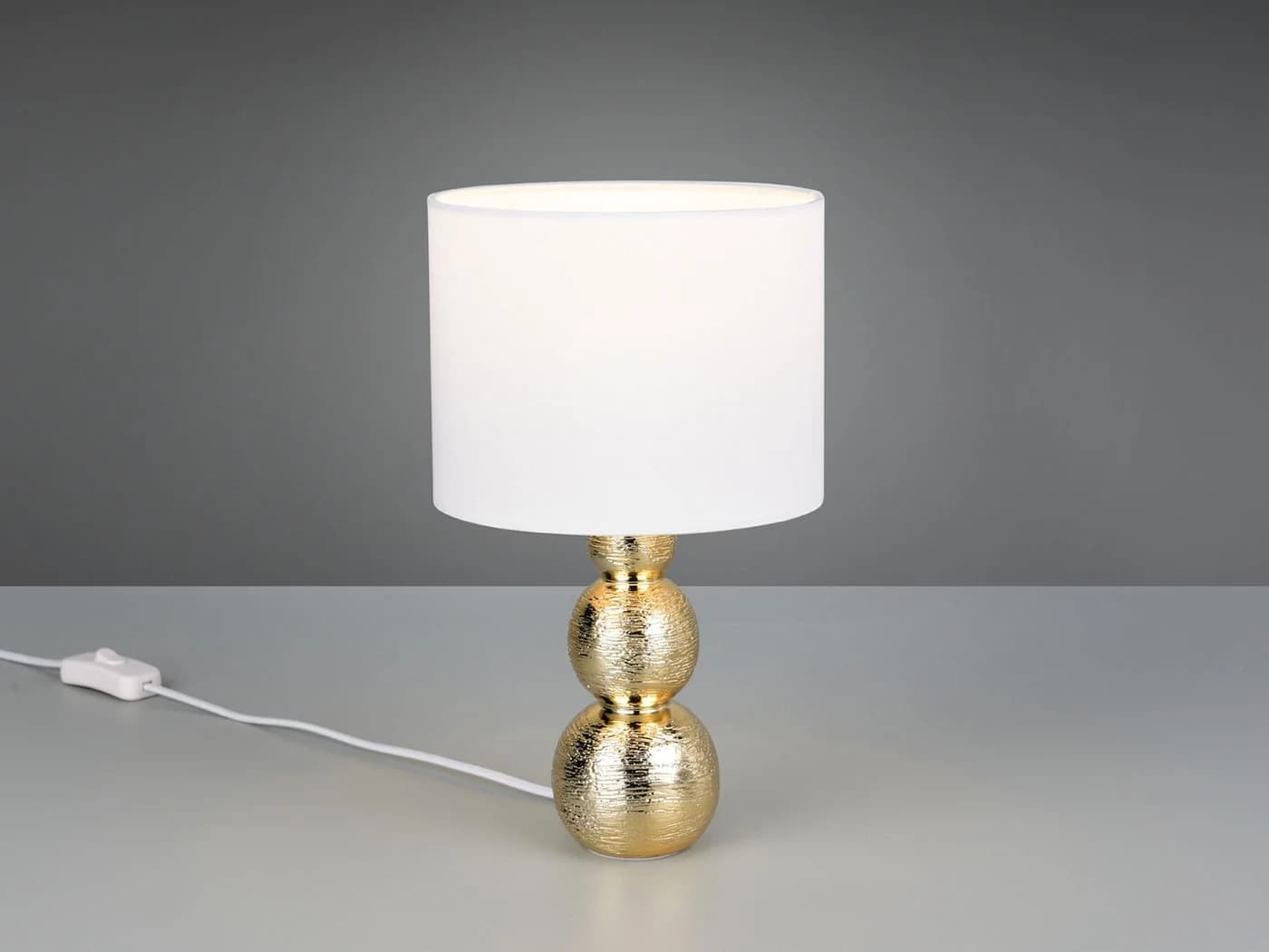 Reality Leuchten LED Nachttischlampe Keramik Gold Stoffschirm Weiß - Bild 3