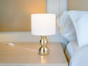 Reality Leuchten LED Nachttischlampe Keramik Gold Stoffschirm Weiß Bild 5