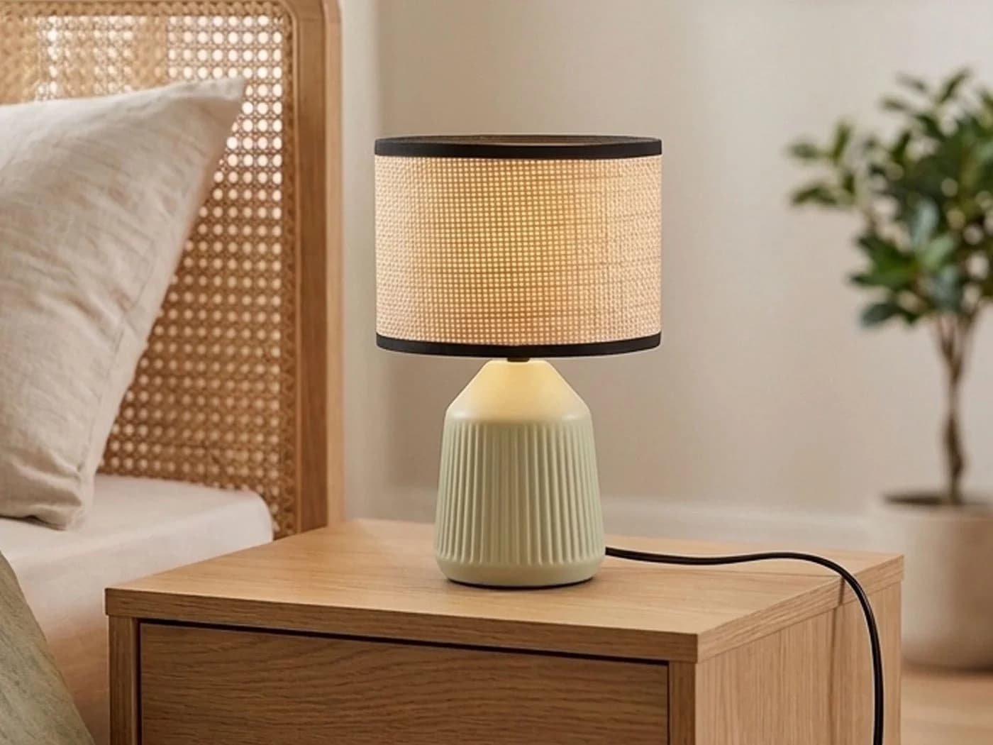 Reality Leuchten LED Nachttischlampe Grün Keramik & Papier