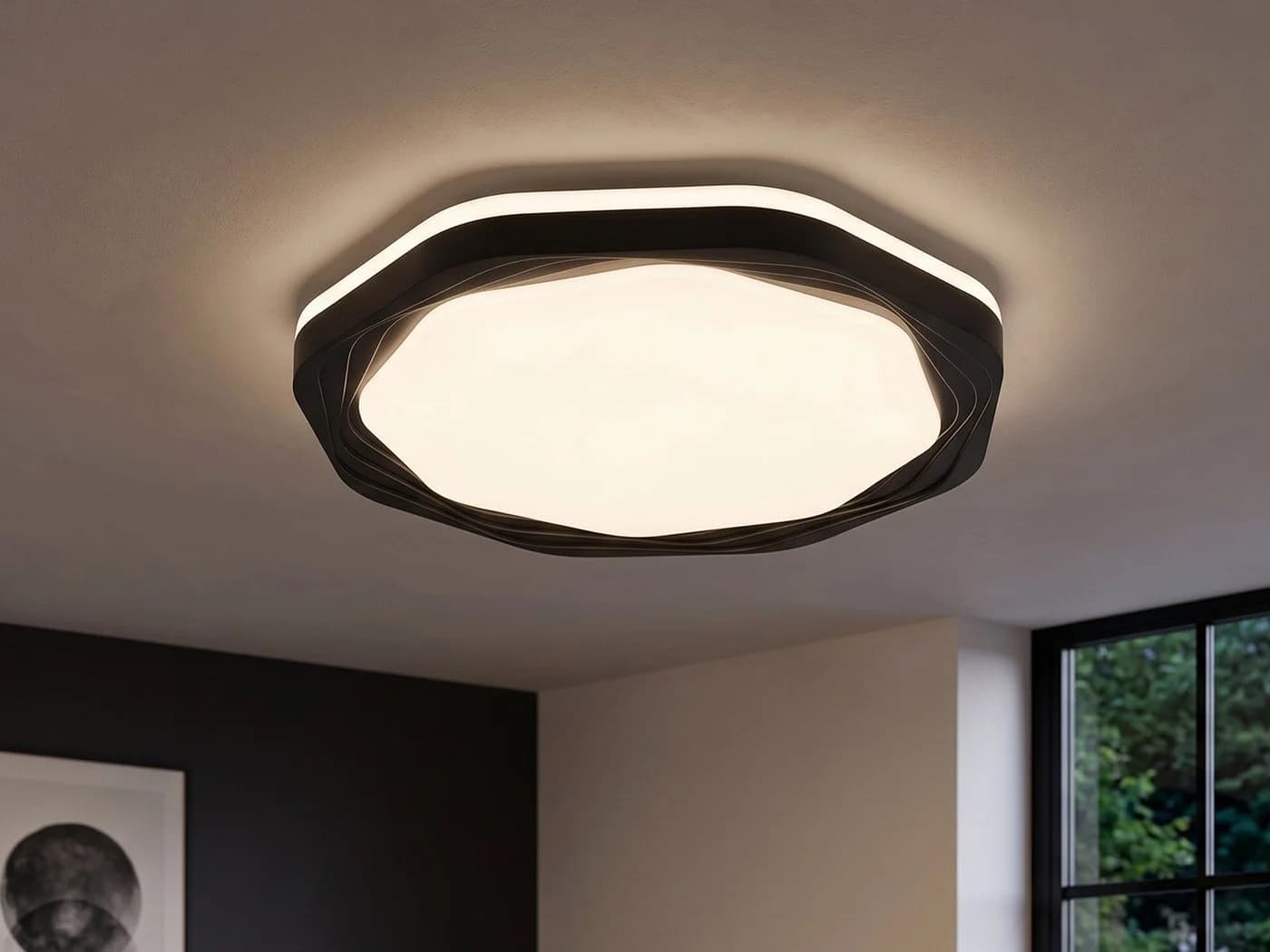 Reality Leuchten LED Deckenleuchte flach rund Dimmbar Schwarz/Weiß