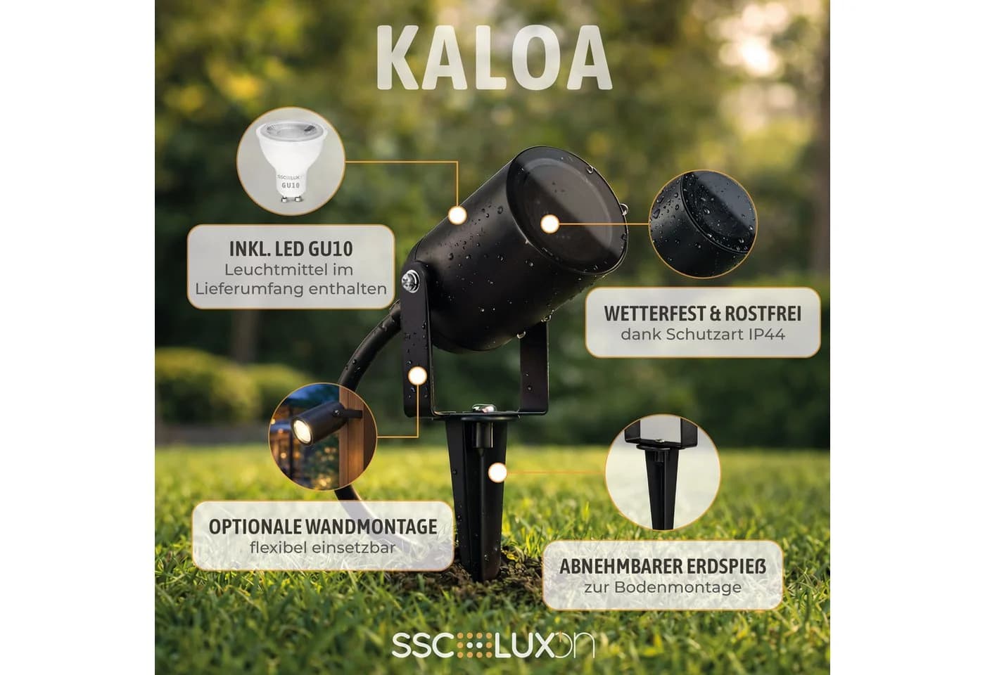 SSC-LUXon LED Gartenstrahler KALOA Schwarz GU10 IP44 - Bild 3