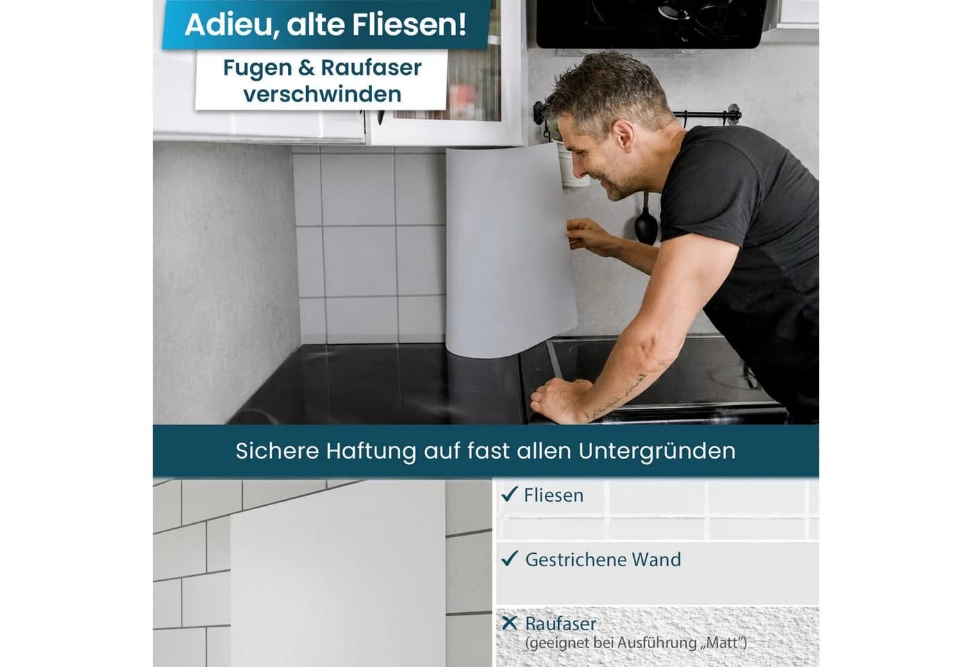 danario Küchenrückwand Folie selbstklebend Glasoptik Spritzschutz ablösbar - Bild 4