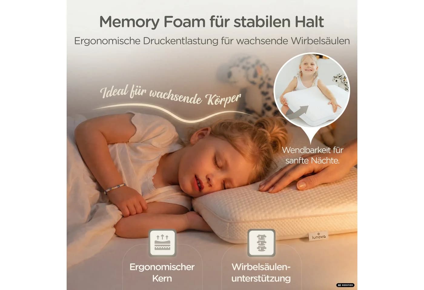 Lunova DreamLayer Kinderkissen Memory Foam höhenverstellbar blau/weiß - Bild 4