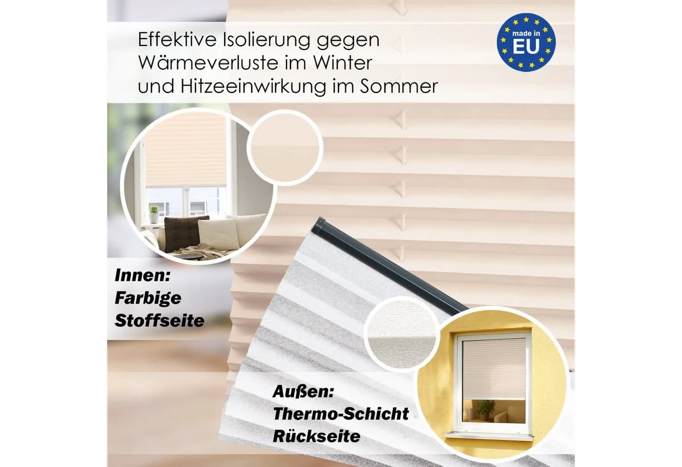 DomDeco Thermo-Plissee Orange ohne Bohren Up-and-Down