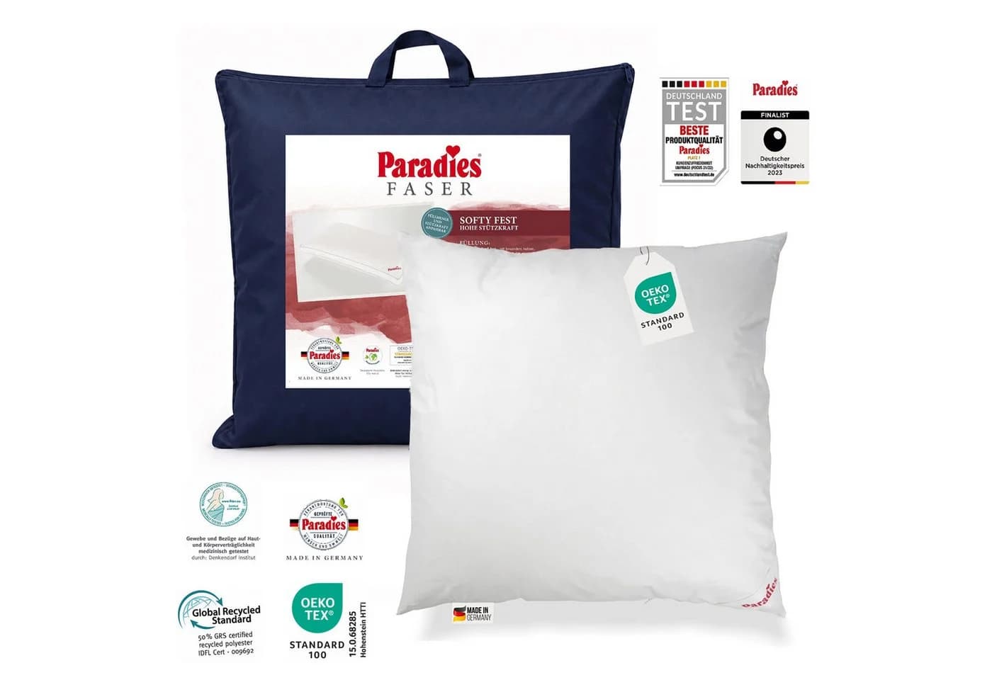 Paradies Kopfkissen Softy fest 80x80 Bio-Baumwolle Weiß
