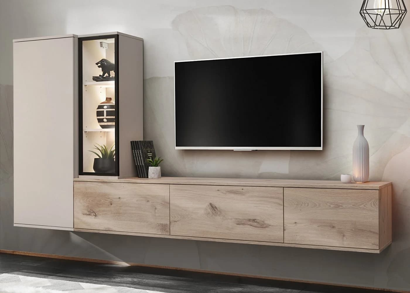 Furn.Design Wohnwand Askim hängend Eiche Kaschmir Push-To-Open LED - Bild 2