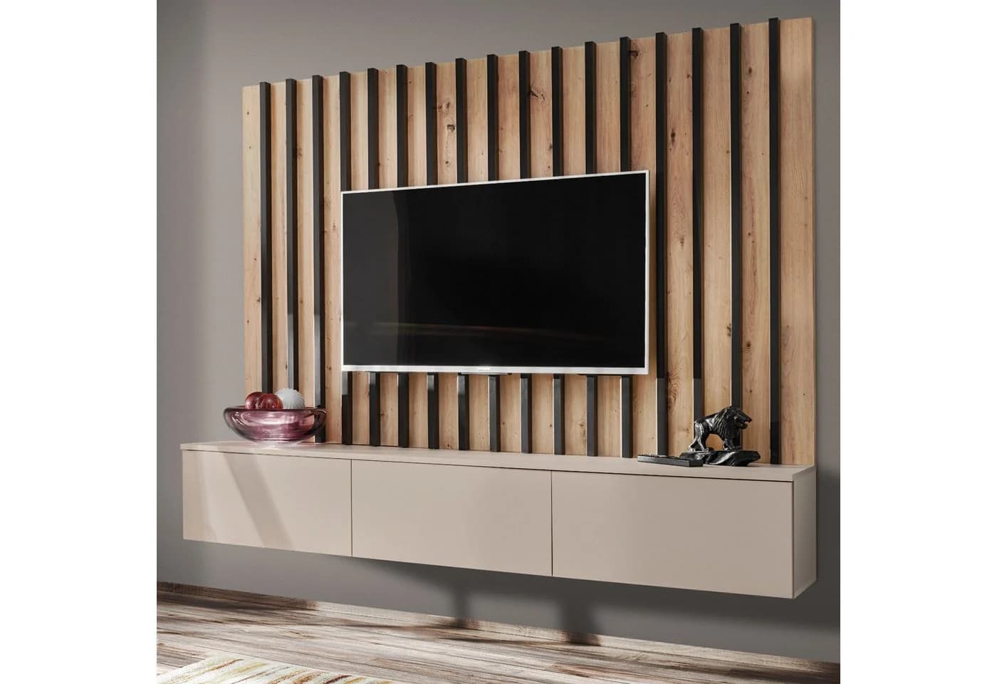 Furn.Design TV-Board Pearl Set mit Rückwandpaneel Kaschmir Eiche - Bild 2