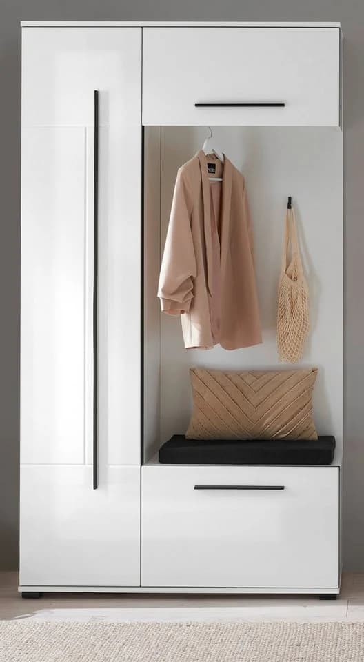 Furn.Design Kompaktgarderobe Design-D Weiß Hochglanz Soft-Close