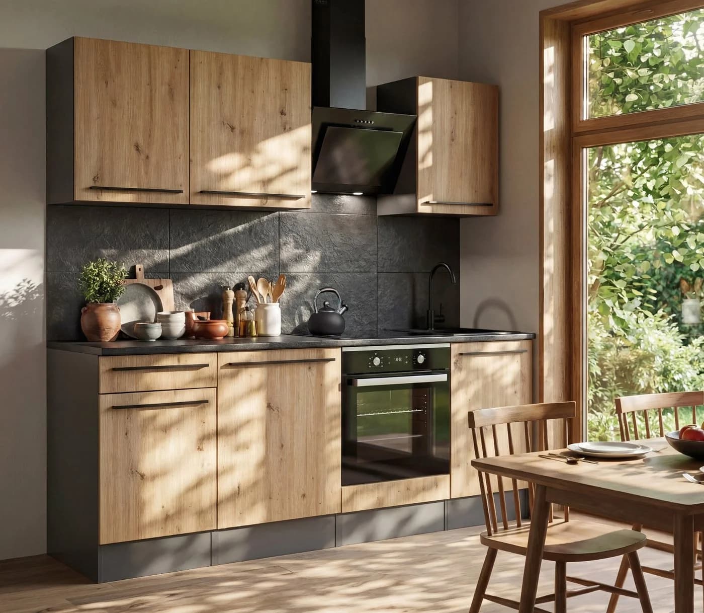 Furn.Design Küchenzeile Smart 7-tlg. Eiche Artisan Grau