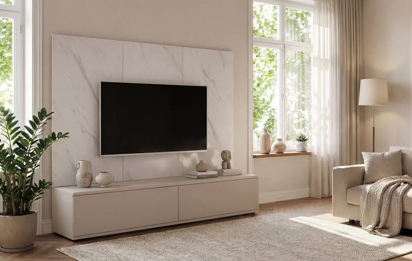 Inn.Furn Lowboard Charm Set Kaschmir Marmor Weiß Push-to-Open