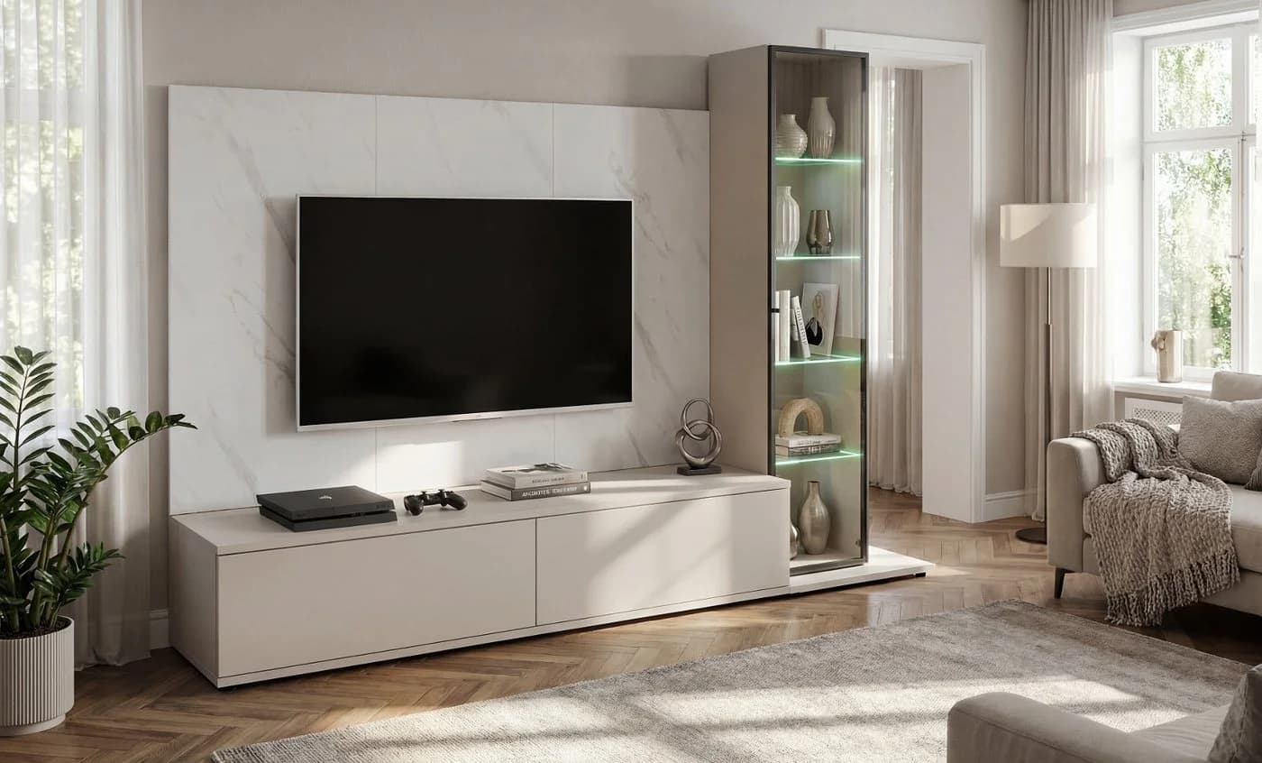 Inn.Furn Wohnwand Charm 3-teilig Kaschmir Marmor mit LED