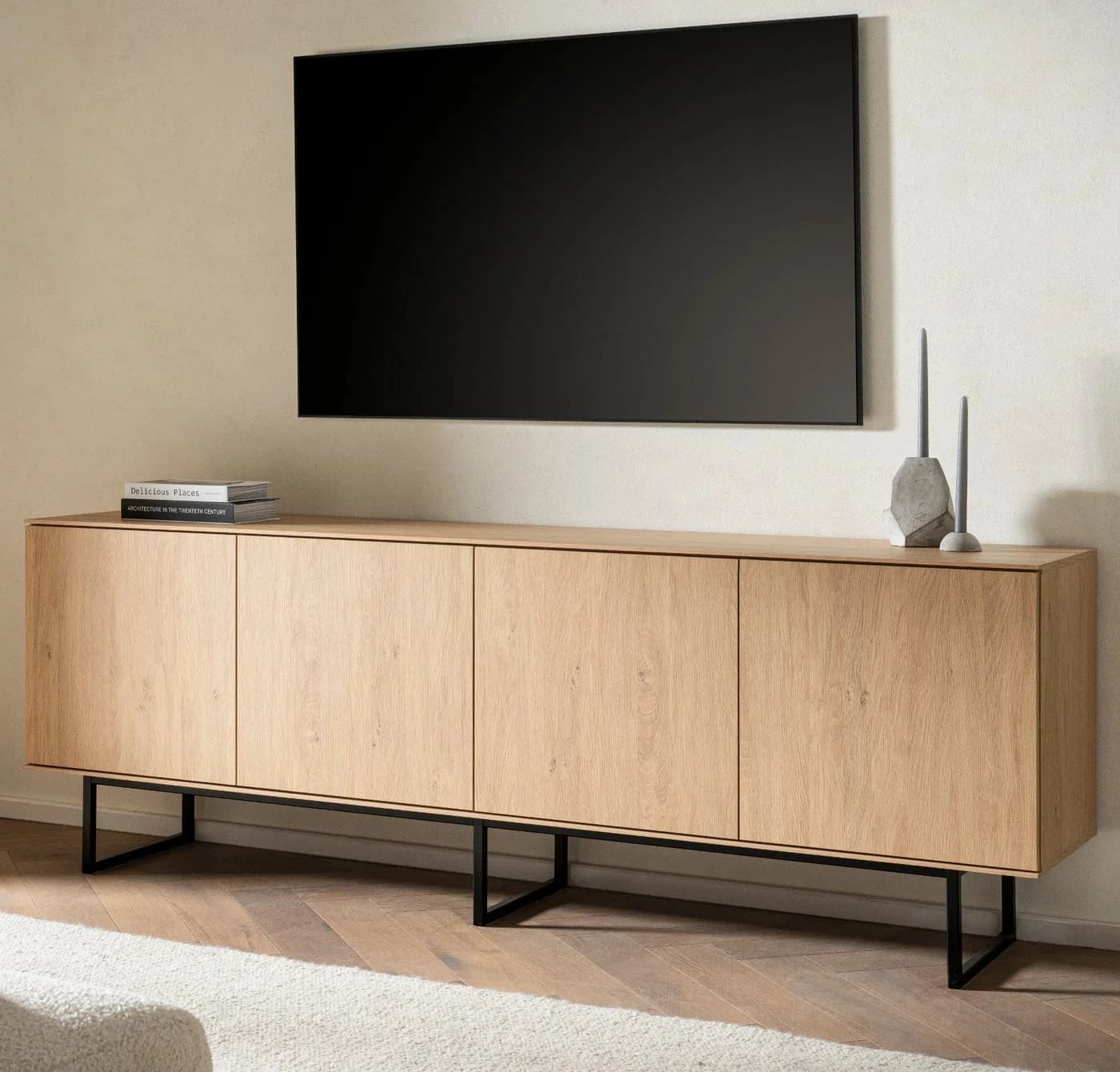 Furn.Design Lowboard Breda TV Unterteil Stone Eiche Schwarz 4-türig - Bild 2