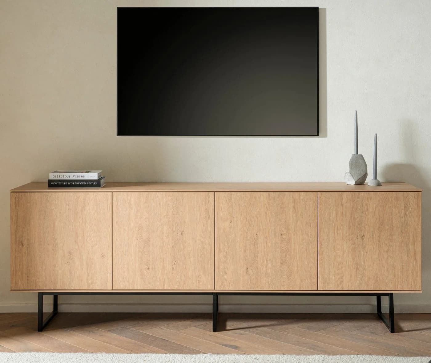 Furn.Design Lowboard Breda TV Unterteil Stone Eiche Schwarz 4-türig - Bild 5